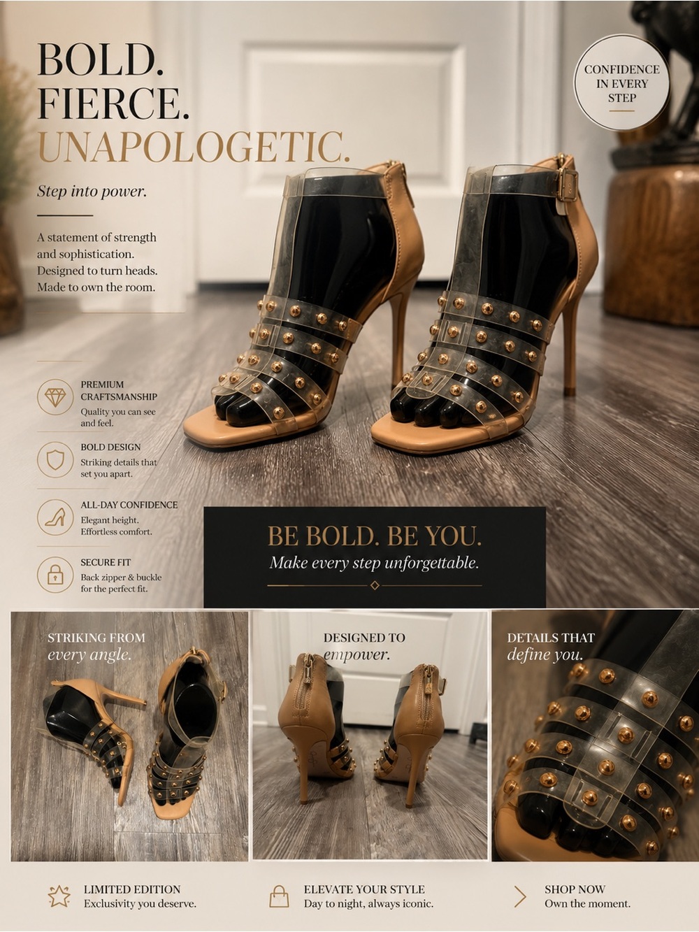 Jessica Simpson Tan and Clear Studded High Heel Sandals